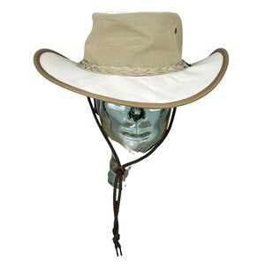 Barmah 1057 Canvas Drover Hat Mens L UV Protection Beige Mesh Outback Safari USA